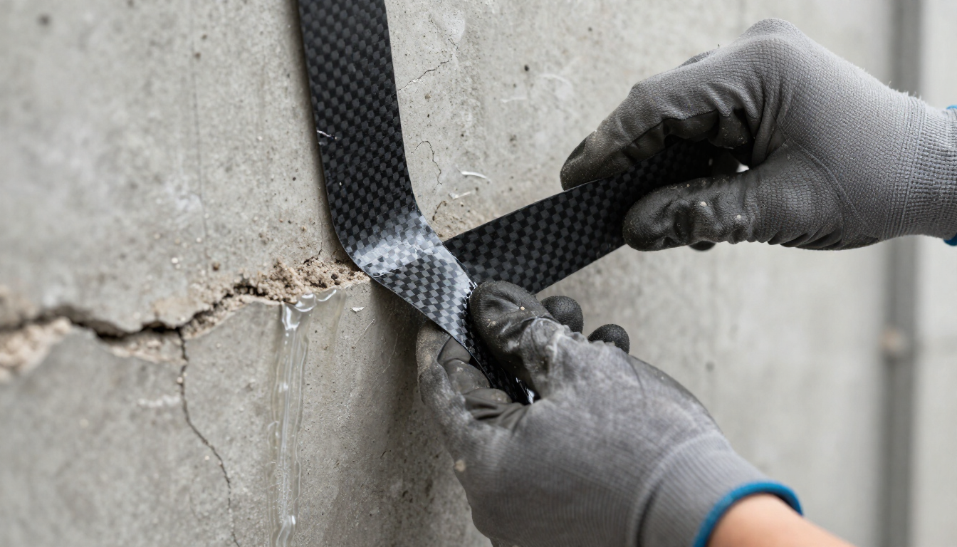 Contractor installing carbon fiber wall straps