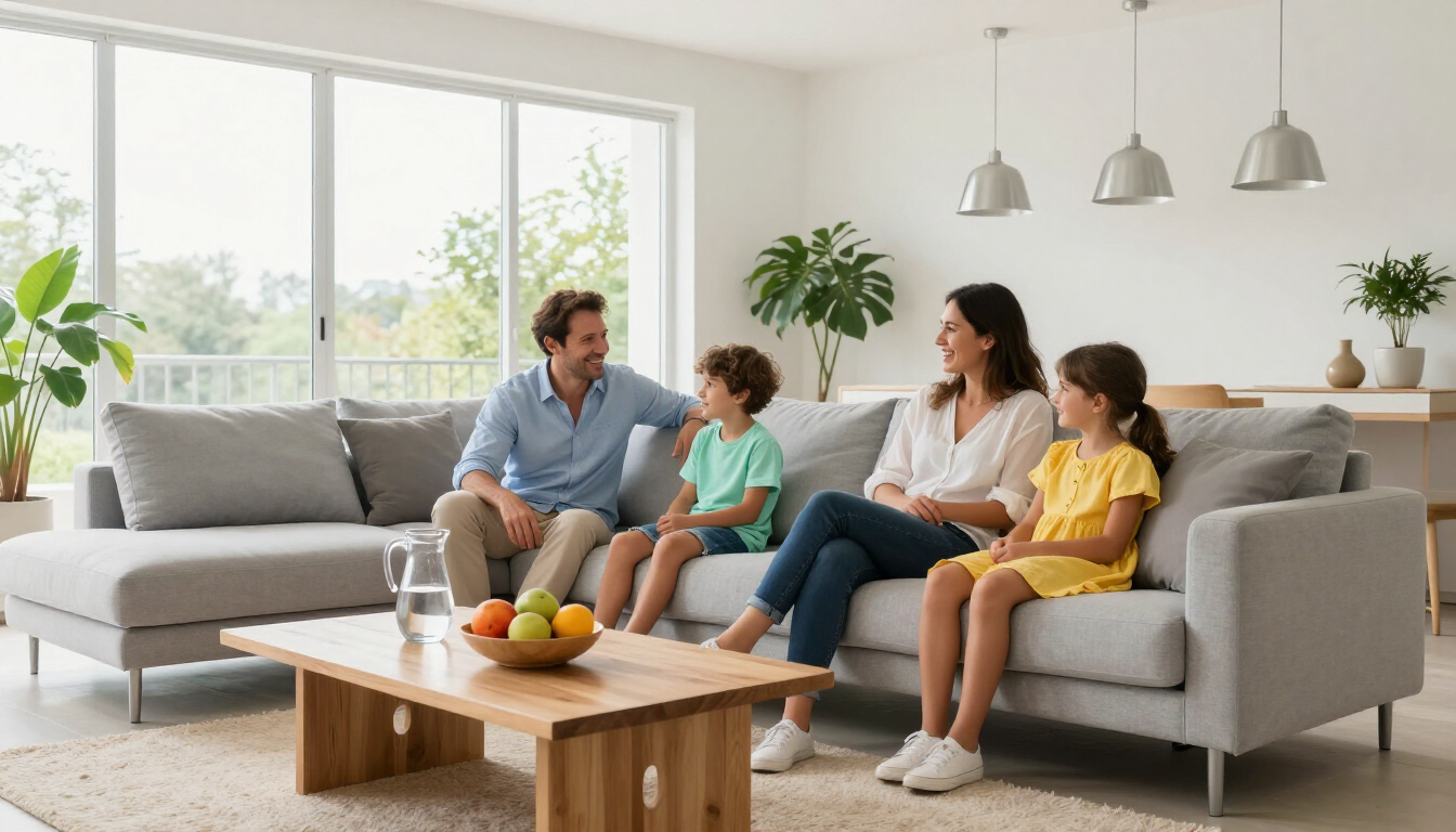 Happy family in a dry home