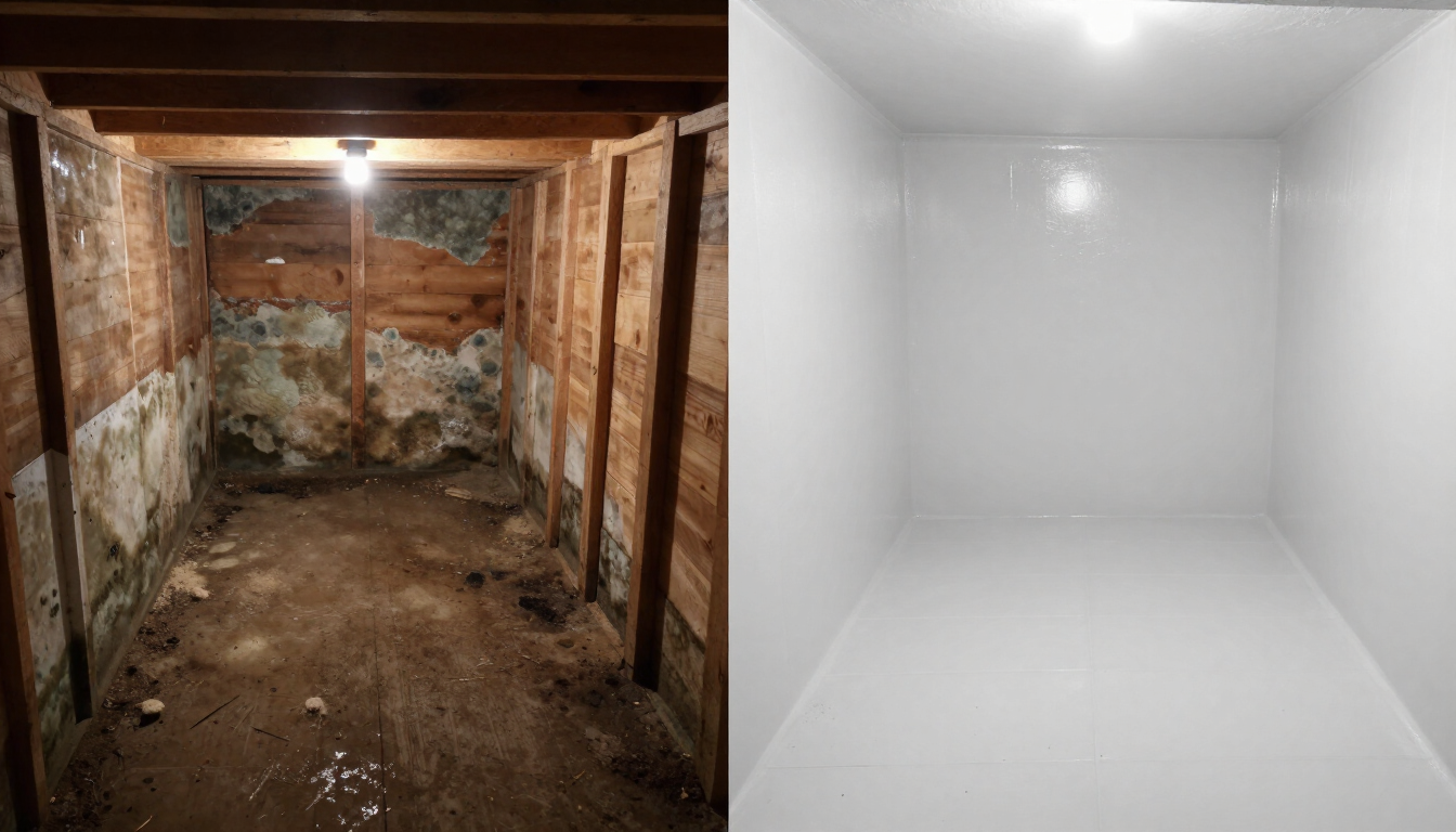 Before and after crawl space repair