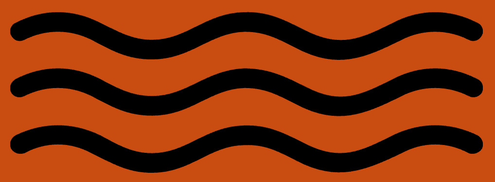Three horizontal, black, wavy lines centered on a solid orange background.