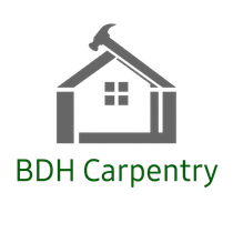 The logo for bdh carpentry shows a house with a hammer on the roof.