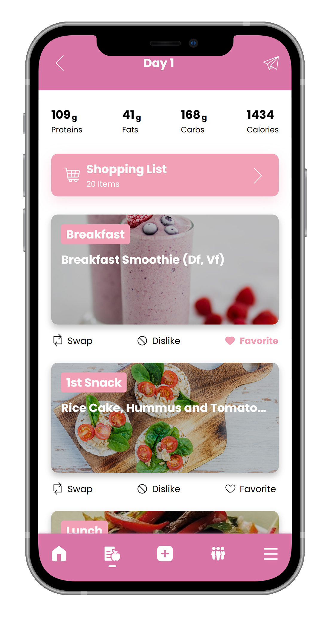 A cell phone with a screenshot of a food app on it.