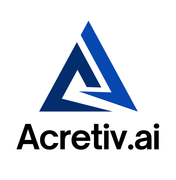 Acretiv AI A blue and white triangle with the words acretiv.ai below it