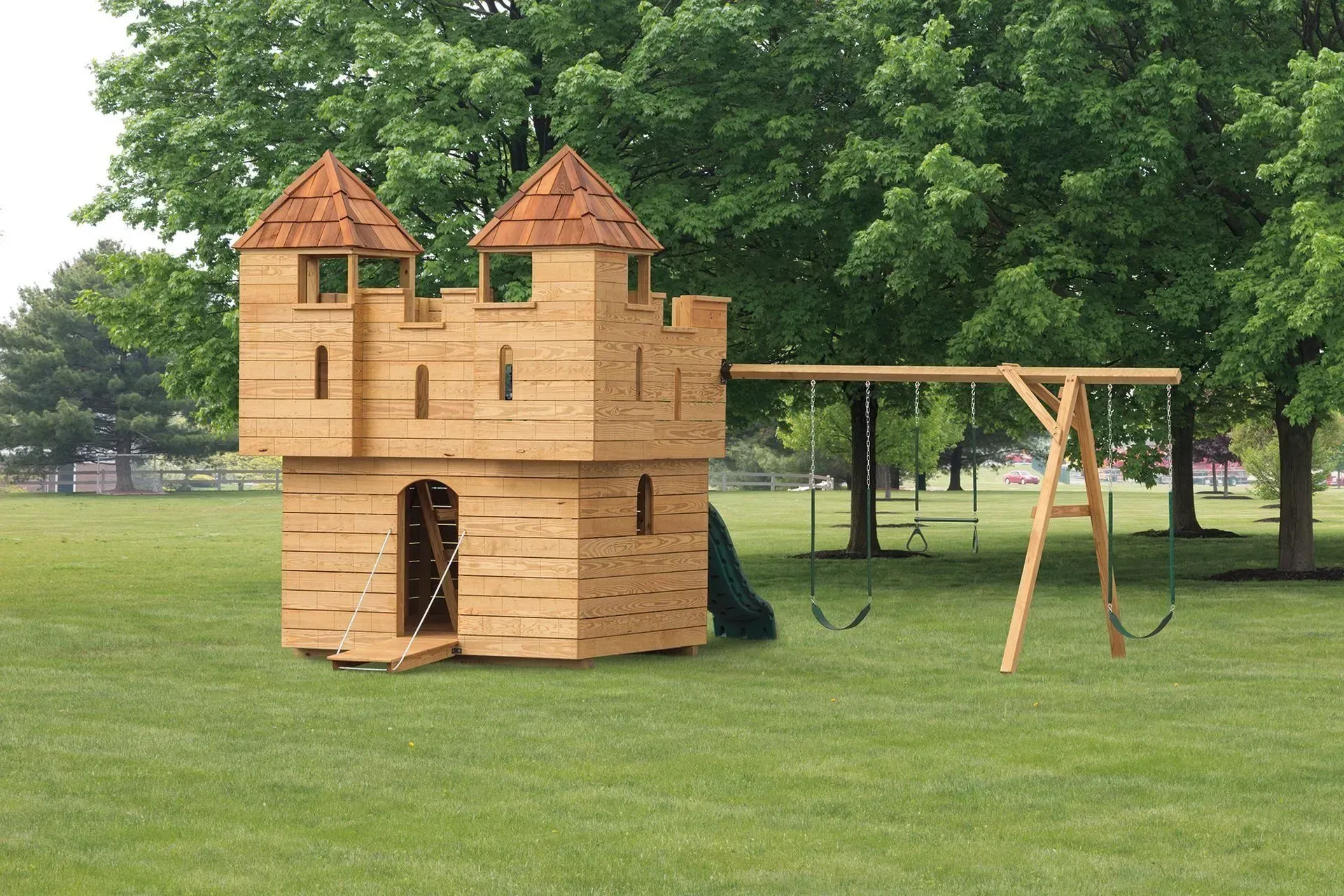 Premium wooden castle playground equipment made in Lancaster County, Pennsylvania