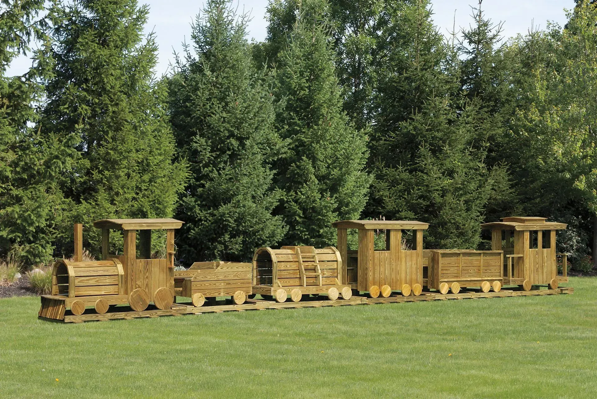 Custom wooden train playground set handcrafted by Amish builders in Lancaster County, Pennsylvania