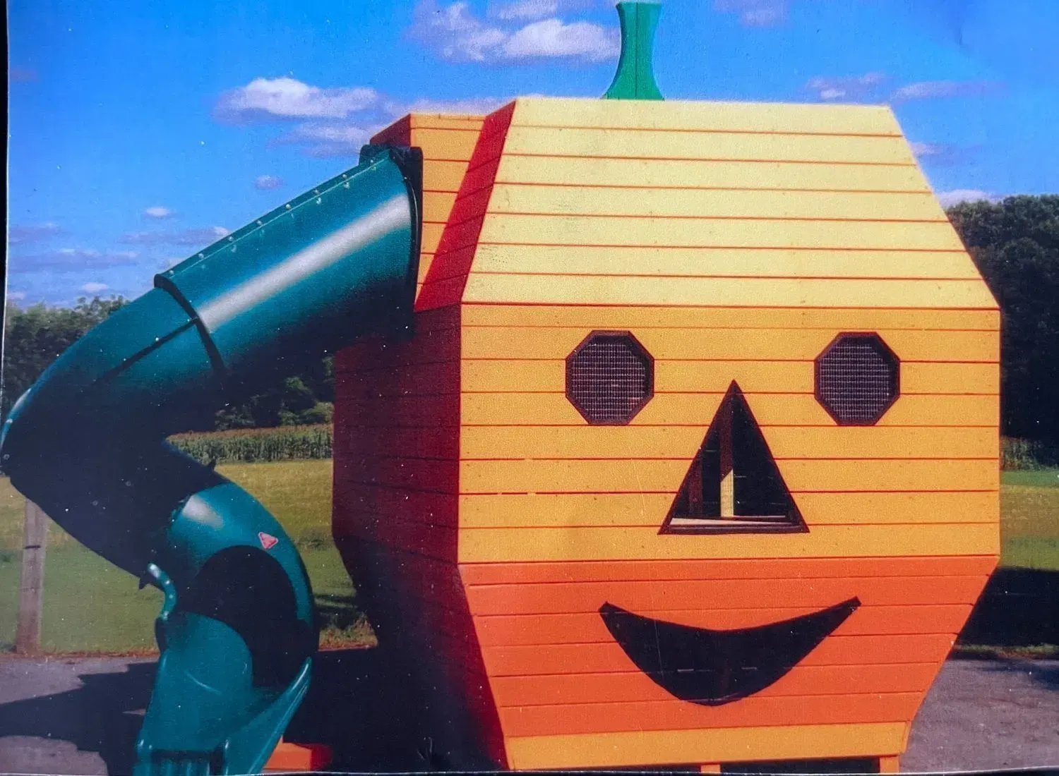 One-of-a-kind Amish-built wooden Large Smiley Face playground set for children.