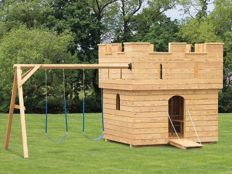 wooden castle swing set playset