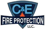 Logo for C&E Fire Protection LLC: blue shield with 