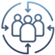 Three people inside a circle with arrows, suggesting a targeted group.
