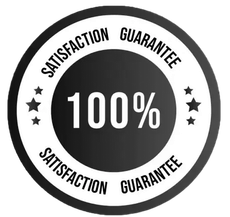 A circular black and white badge featuring the text