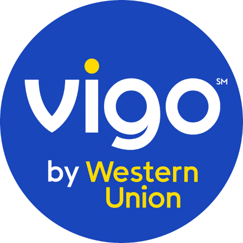 Vigo by Western Union logo in a blue circle with white and yellow text