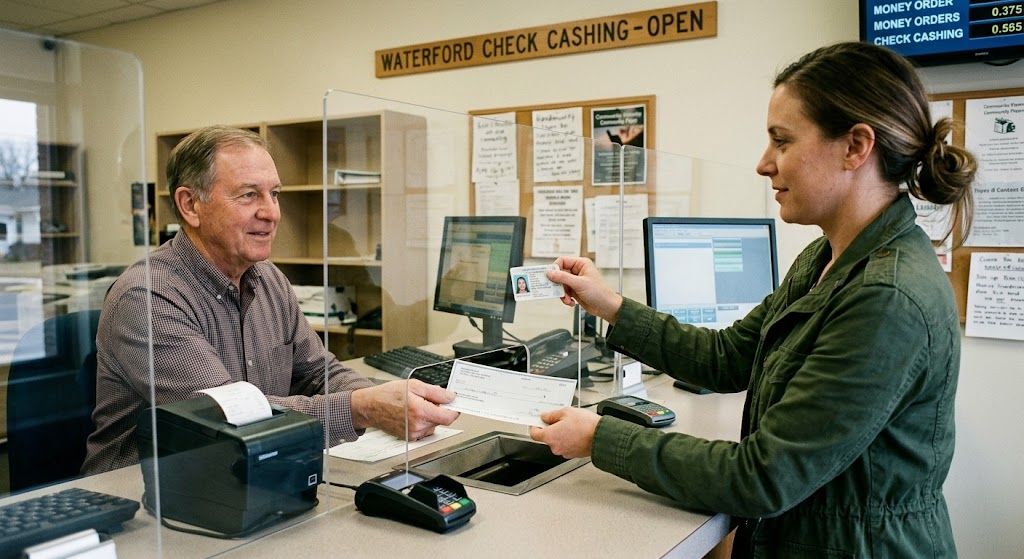 Check cashing Waterford MI customer preparing to cash a check