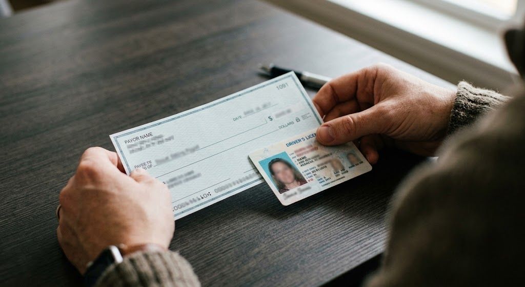 Preparing identification to cash a check in Waterford MI