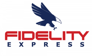 Fidelity Express logo with a blue eagle above red and blue text