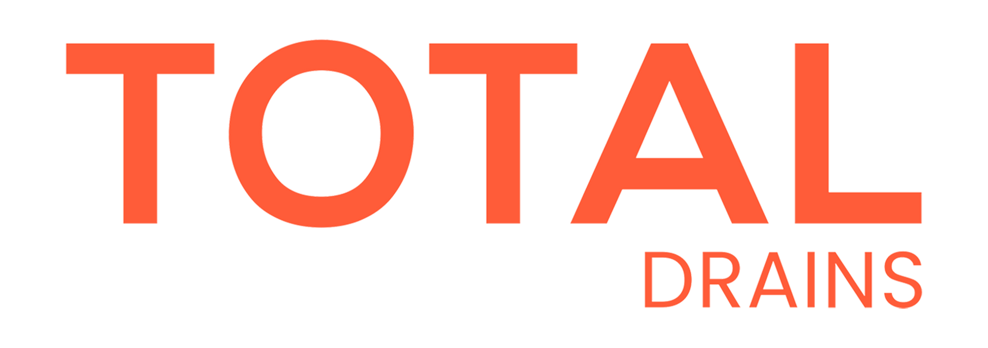 The logo for total drains is orange and black on a white background.