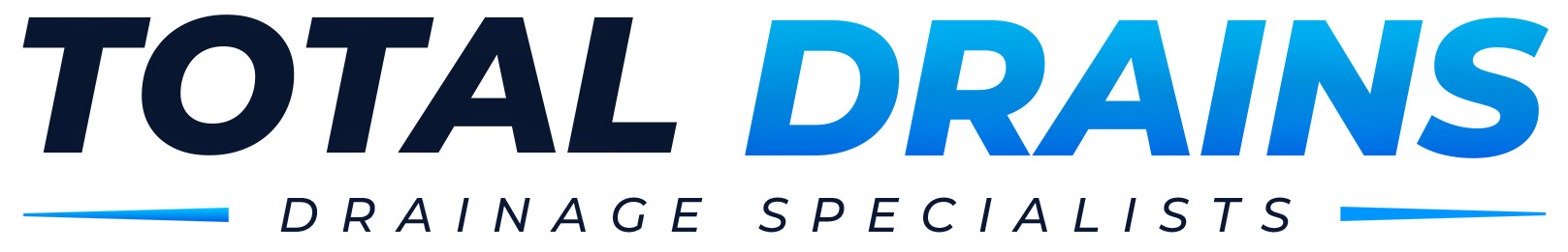 The logo for total drains is orange and black on a white background.