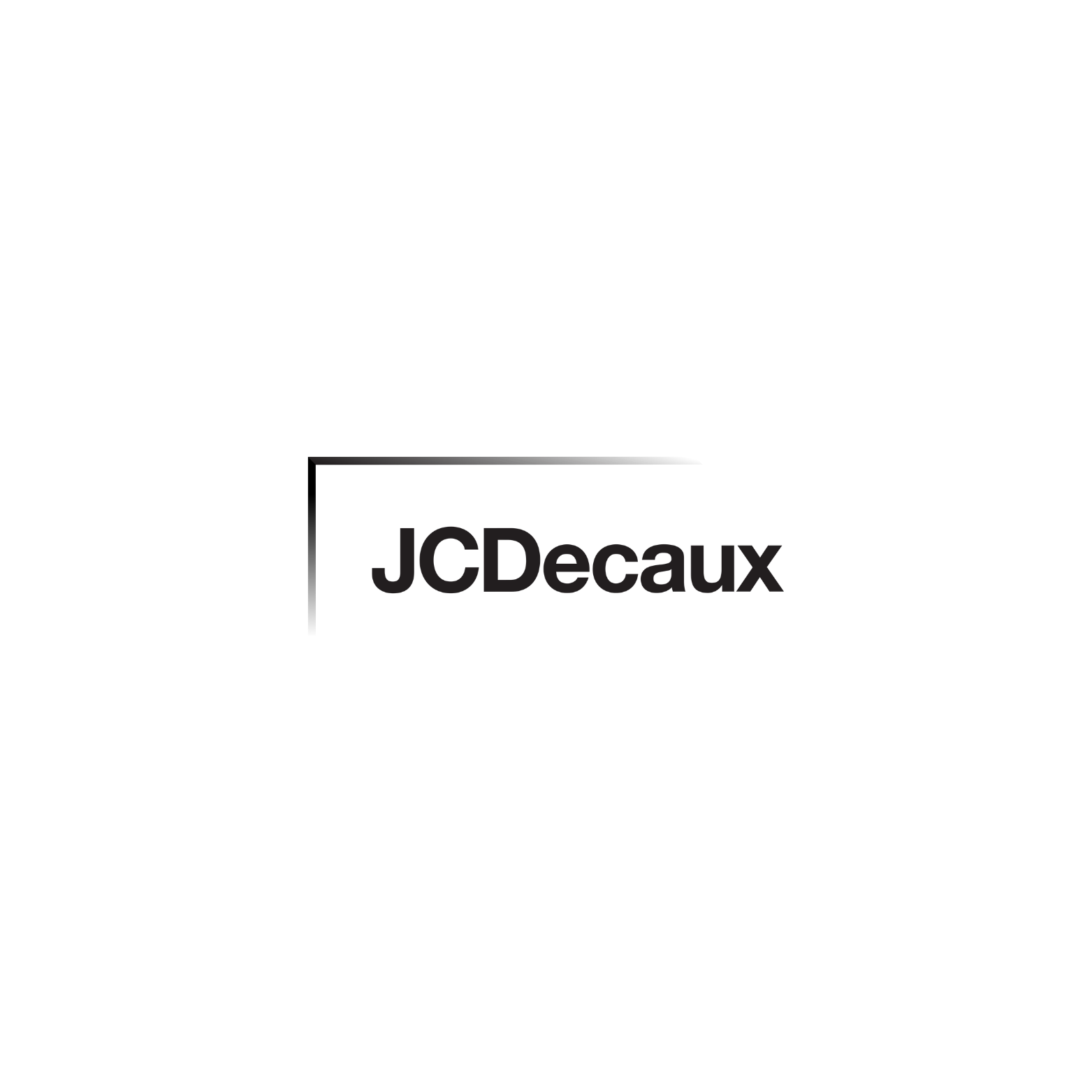 Logotipo de JCDecaux: texto negro con un recuadro parcial sobre fondo blanco.