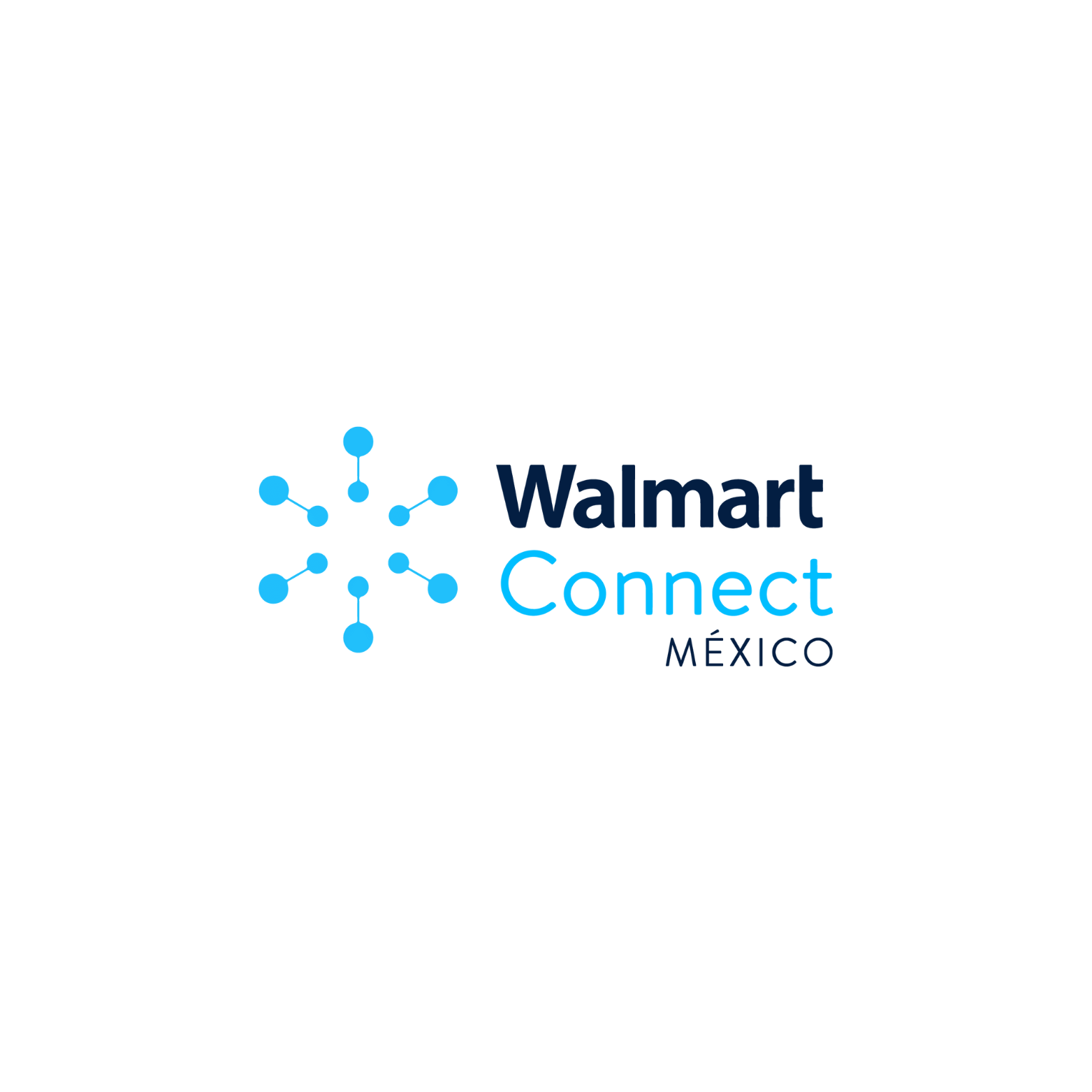 Logotipo de Walmart Connect México: gráfico de red azul y texto.
