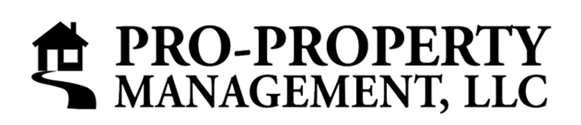 PRO-PROPERTY MANAGEMENT, LLC logo with black house icon and text on white background
