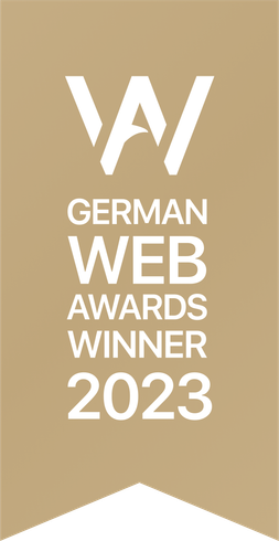 Ein Logo für den Gewinner des German Web Awards 2023.