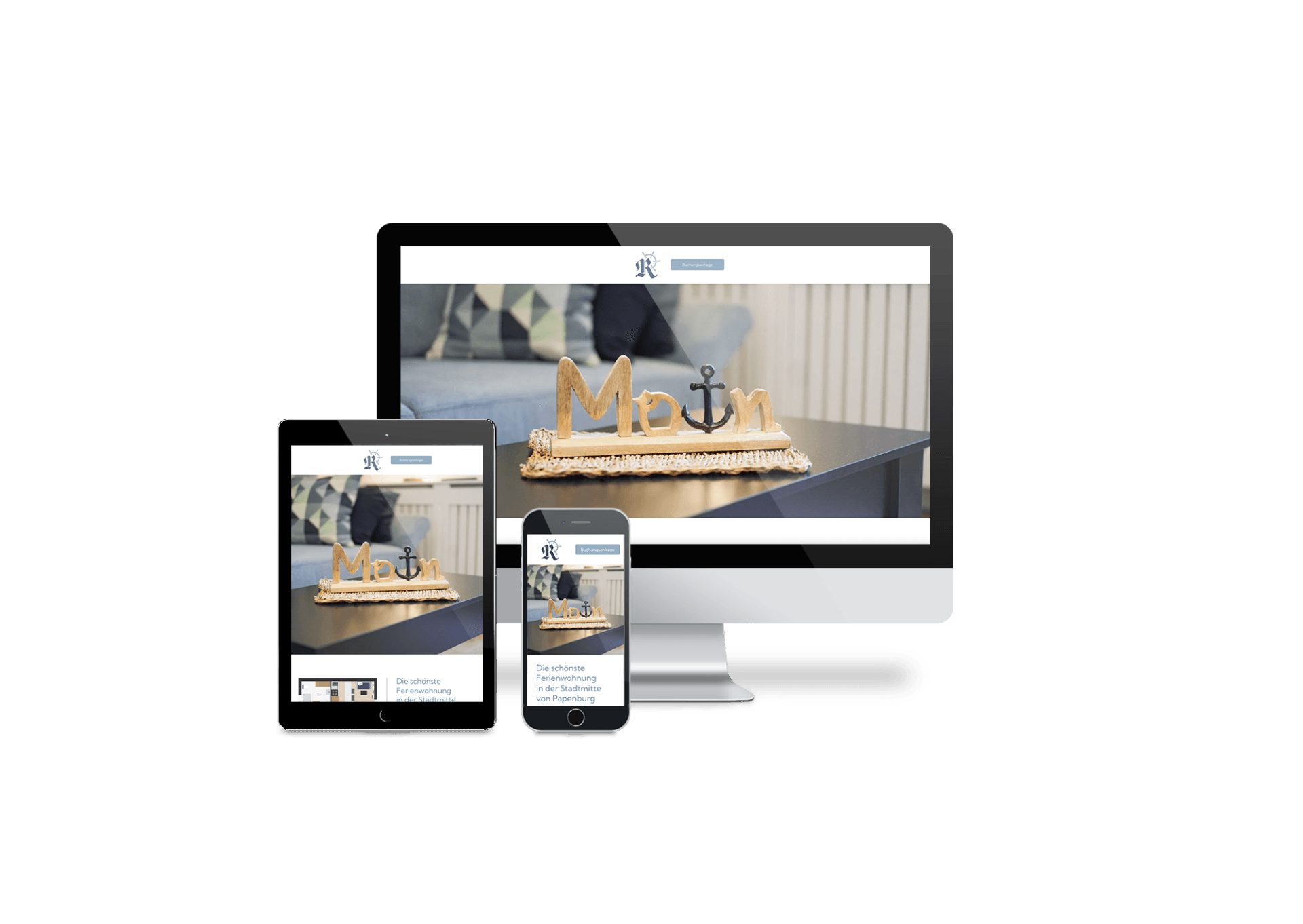 Auf einem Computer, einem Tablet oder einem Mobiltelefon wird eine Website angezeigt.