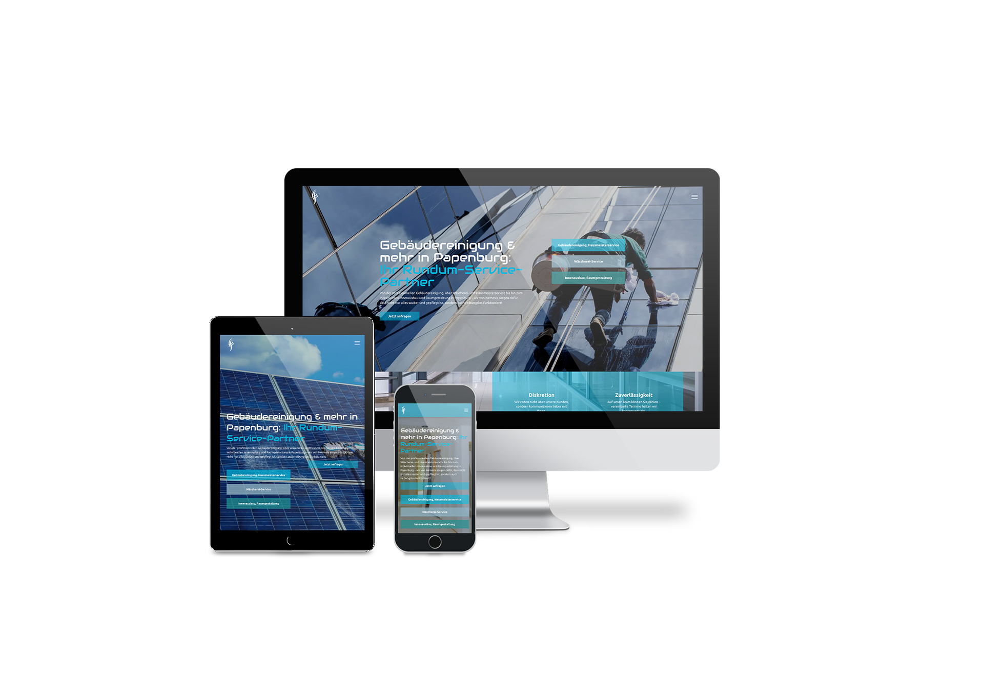 Auf einem Computer, einem Tablet oder einem Mobiltelefon wird eine Website angezeigt.