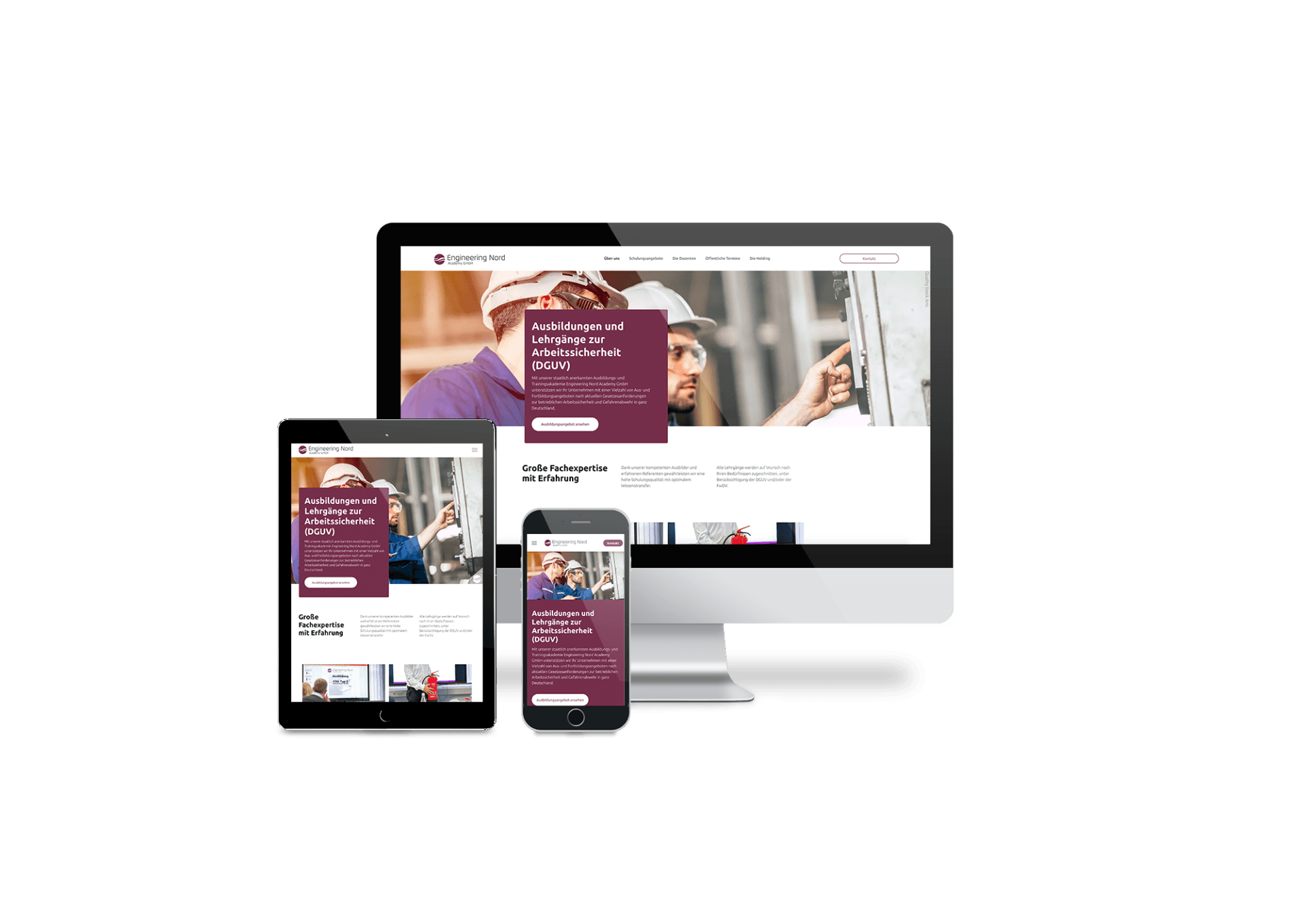 Ein Computer, ein Tablet und ein Mobiltelefon, auf dem eine Website angezeigt wird.