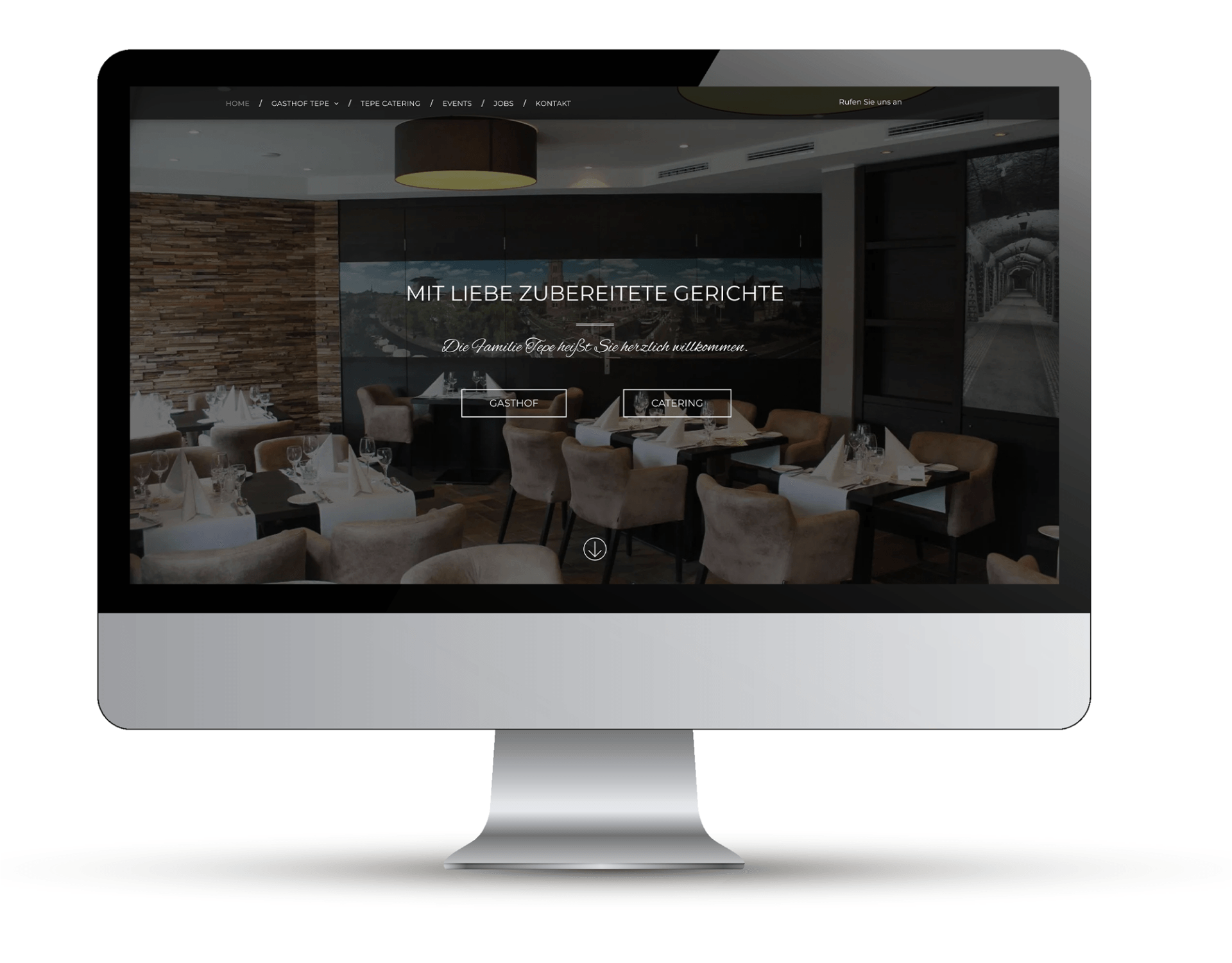 Ein Computermonitor mit der Website eines Restaurants darauf.