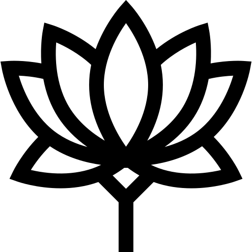 Black outline of a lotus flower icon on a white background