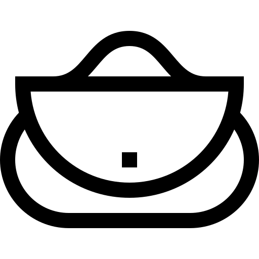 Black outline of a handbag icon with a small square clasp on a white background