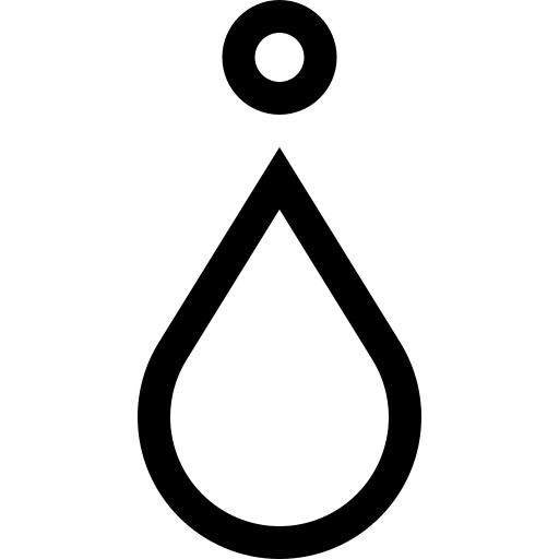 Black teardrop-shaped droplet icon with a small circle above it on a white background