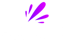 Fialové abstraktní logo nebo tvar prasknutí na bílém pozadí