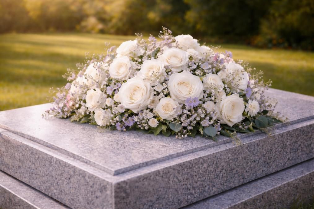 American flag placed beside a gravestone in a cemetery, honoring a veteran with support from a funeral home and cremations in Acworth, GA.