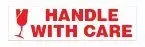 A handle with care sticker with a red wine glass on it.