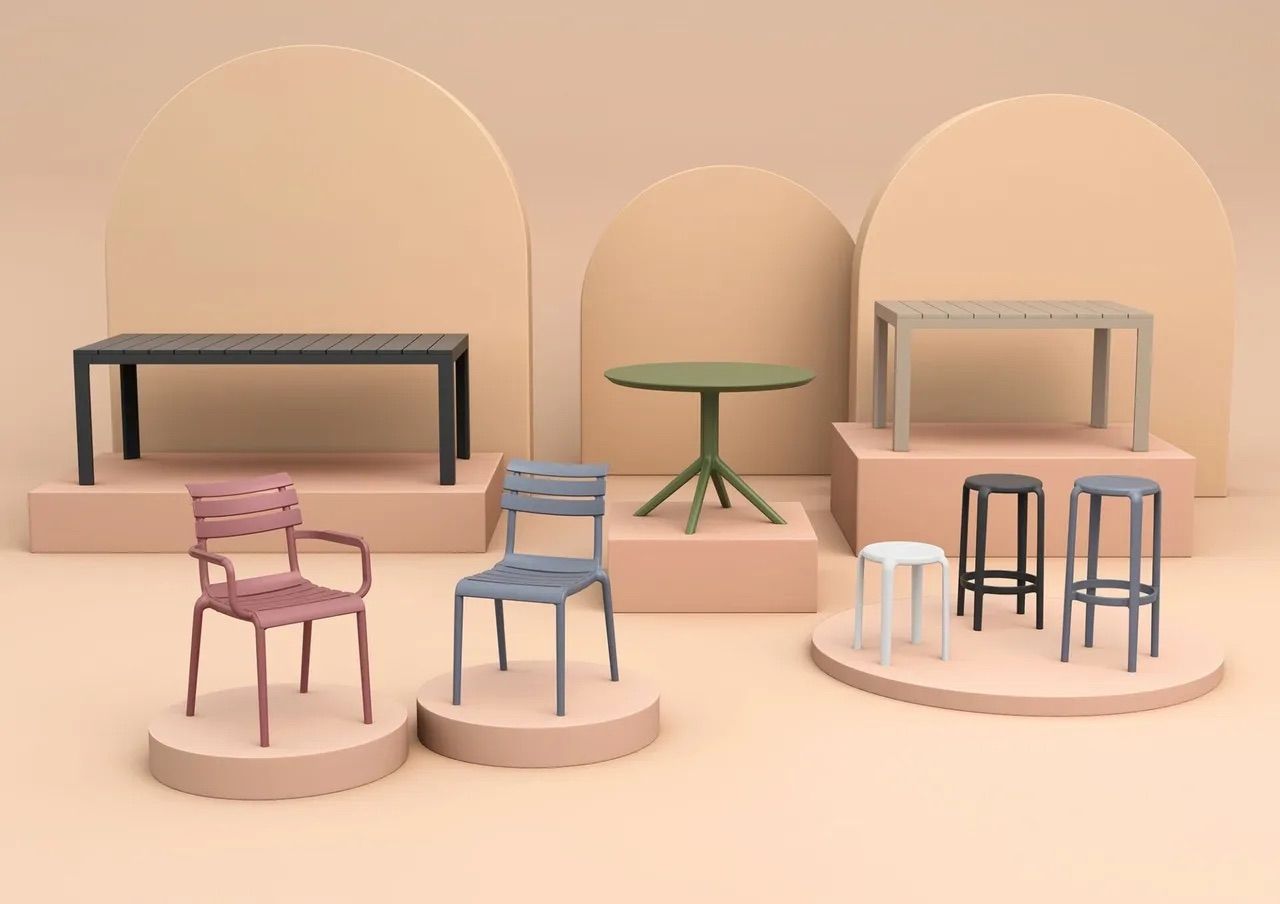 A Group of Chairs, Tables and Stools Sitting on Top of a Table — Creative Commercial Furniture in Cairns City, QLD 