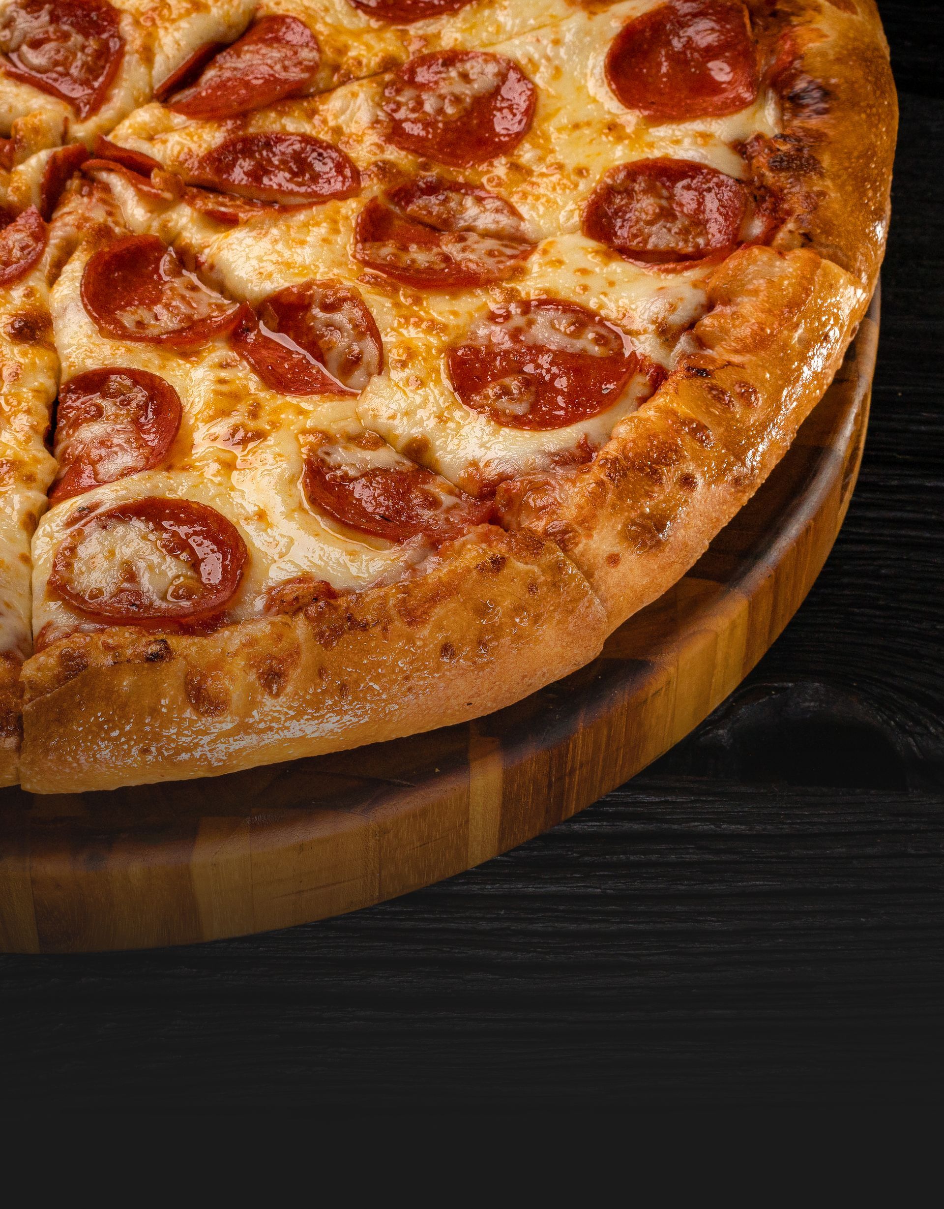 Close up of a pepperoni pizza