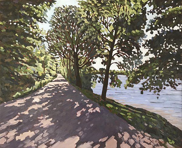 Lakeside shadows oil painting.