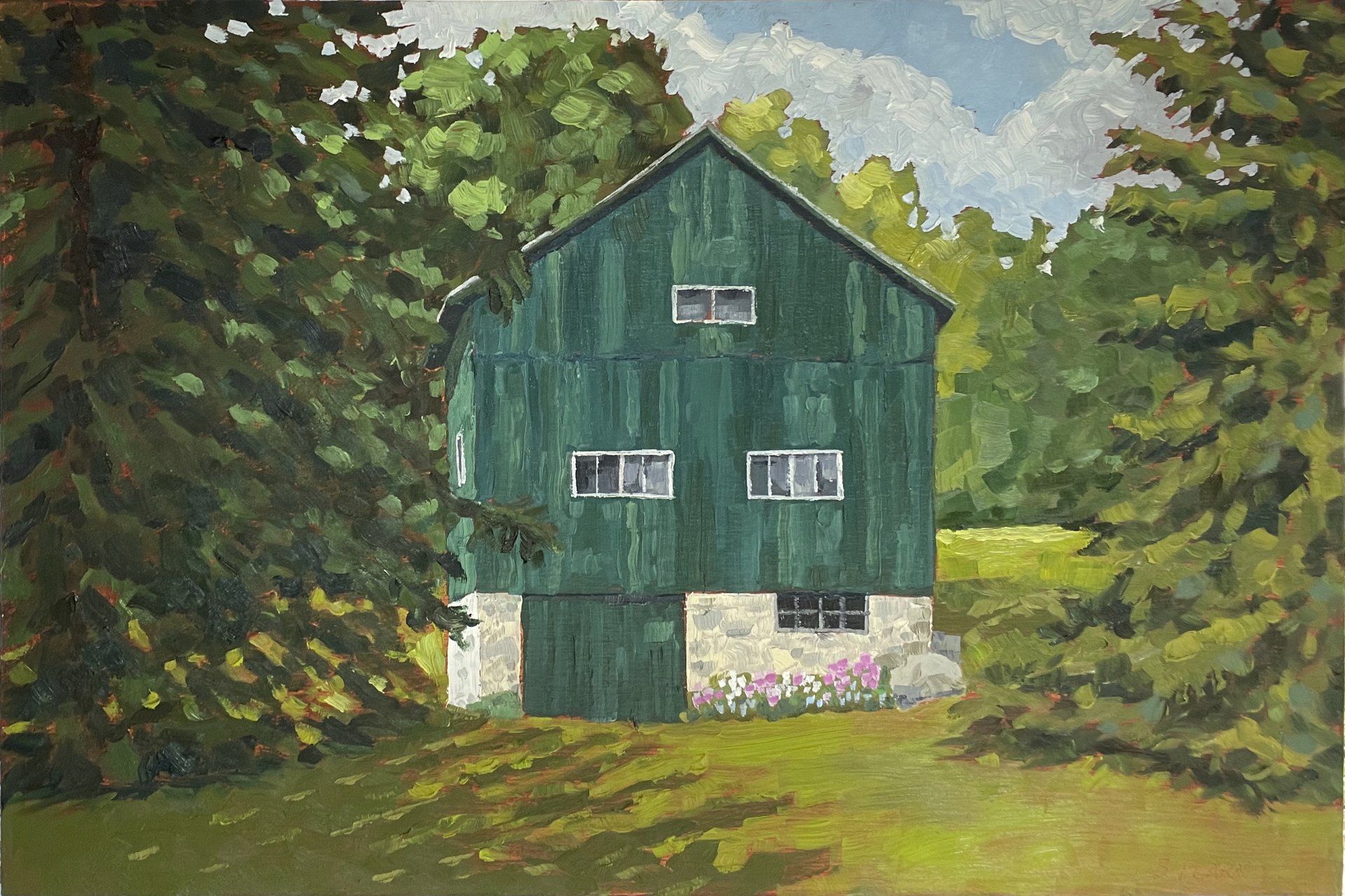 Green Barn landscape oil painting