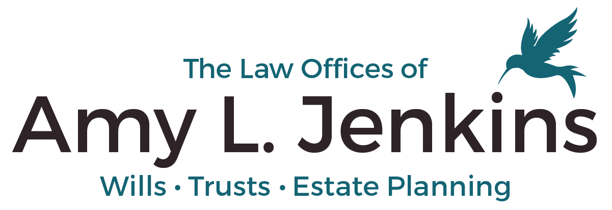 Logo for The Law Offices of Amy L. Jenkins with teal bird and Wills, Trusts, Estate Planning text