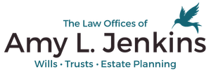 Logo for The Law Offices of Amy L. Jenkins with teal bird and Wills, Trusts, Estate Planning text