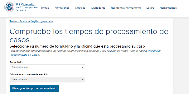 A screenshot of a website that says ' comprueba los tiempos de procesamiento de casos ' on it.