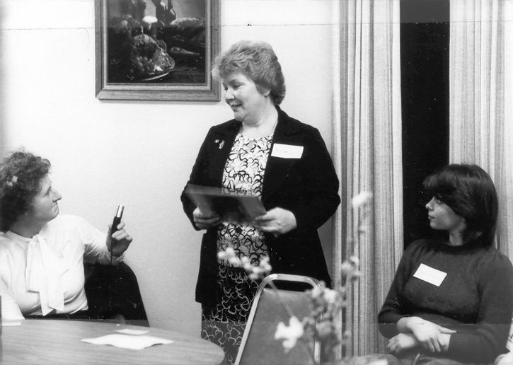 Women who made history in Napa,
left to right: Mary Ellen Boyet,
Marlene Loseth, and Carol Franco
(representing women clerks at
Carithers), circa 1983.