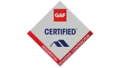 GAF Certified, red and gray roofing contractor logo in a diamond shape