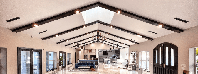 Large open house with wood beams