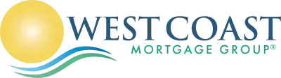 The logo for west coast mortgage group shows a sun and waves.