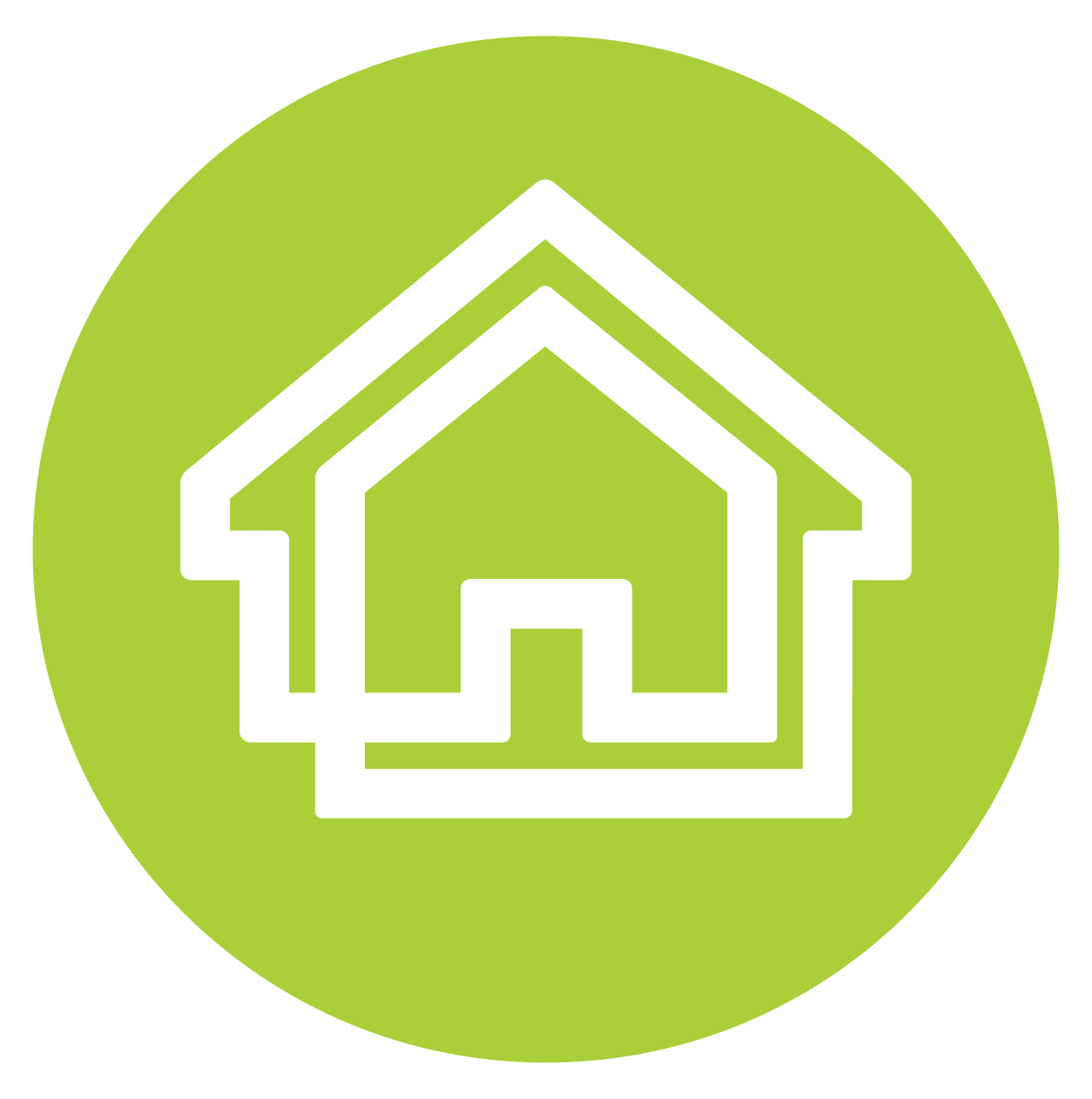 A white house icon in a green circle.