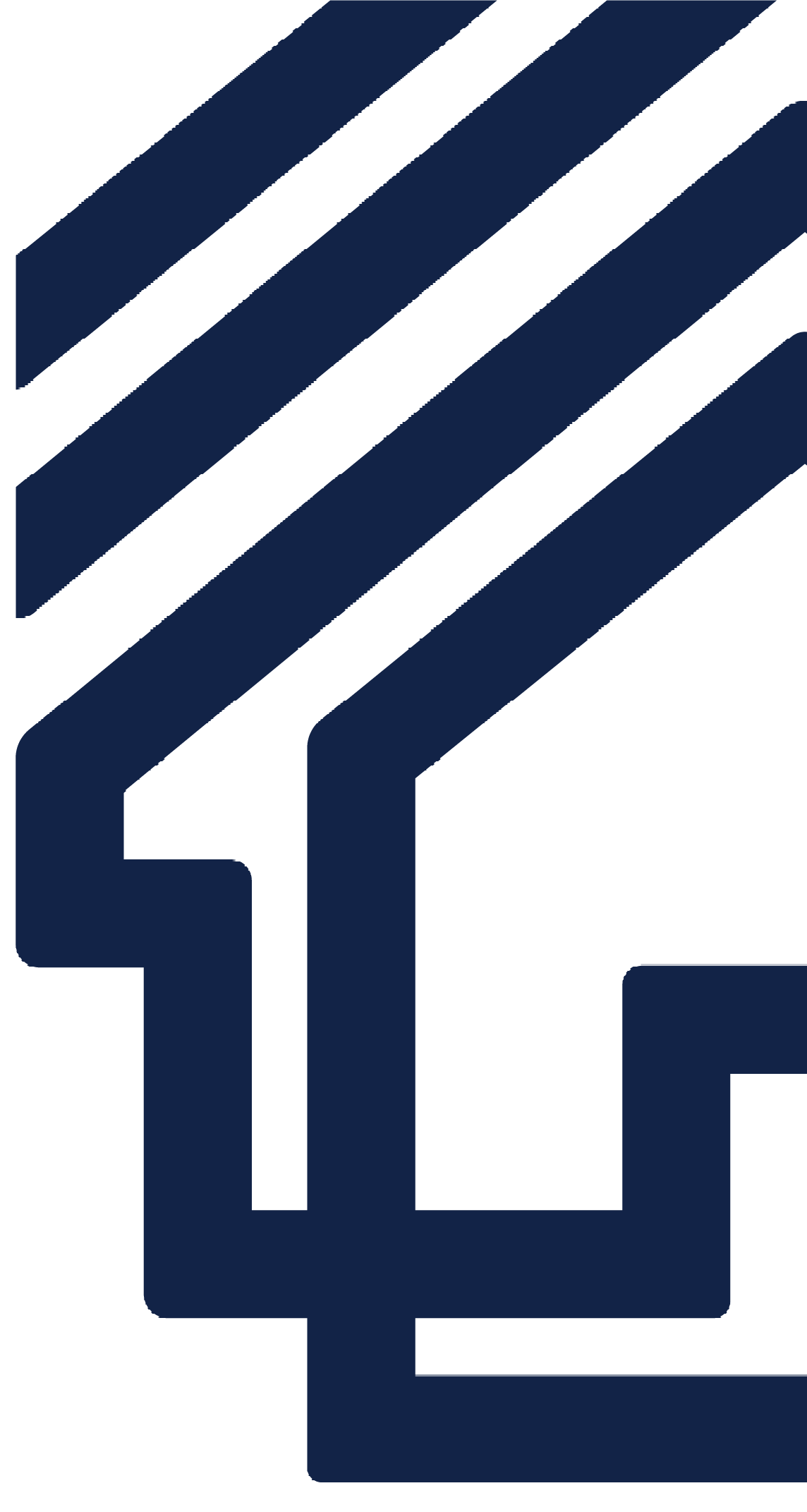 A blue and white striped staircase icon on a white background.