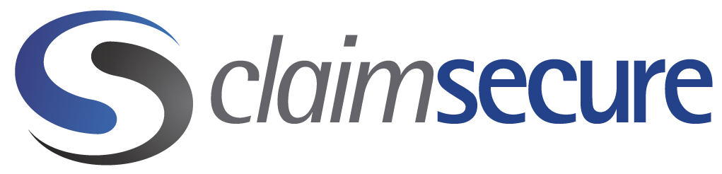 ClaimSecure logo with blue and gray swirl icon and wordmark