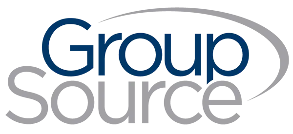 GroupSource logo in blue and gray text with a curved swoosh
