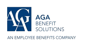 AGA Benefit Solutions logo with blue monogram and text, “An Employee Benefits Company”